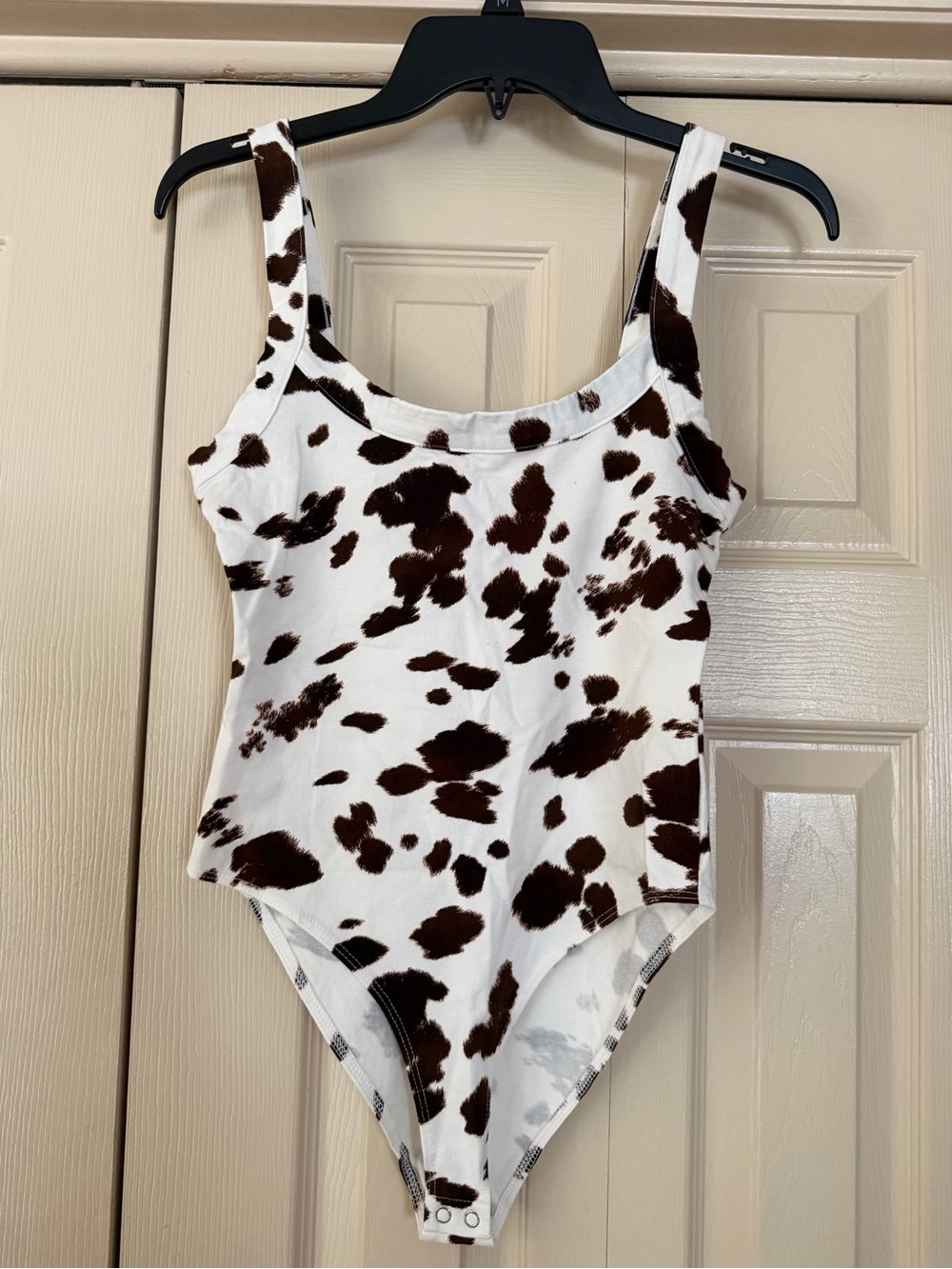 Forever 21 White & Brown Cow-Print Tank Bodysuit